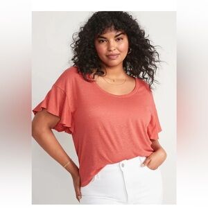 Old Navy Flutter-Sleeve Scoop-Neck Linen-Jersey Easy T-Shirt XL TALL Sugar Poppy